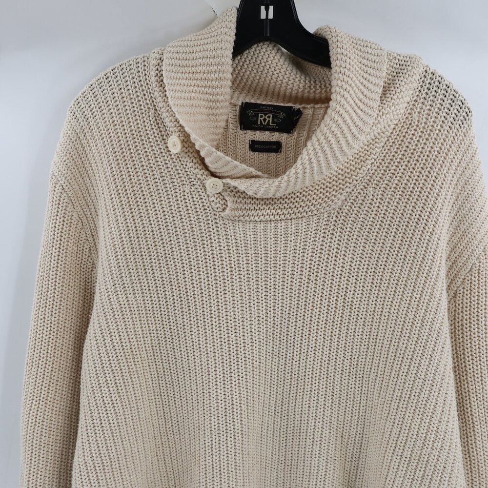 RRL Ralph Lauren sweater mens large Shawl Collar Cotton Knit beige jumper - Picture 2 of 13